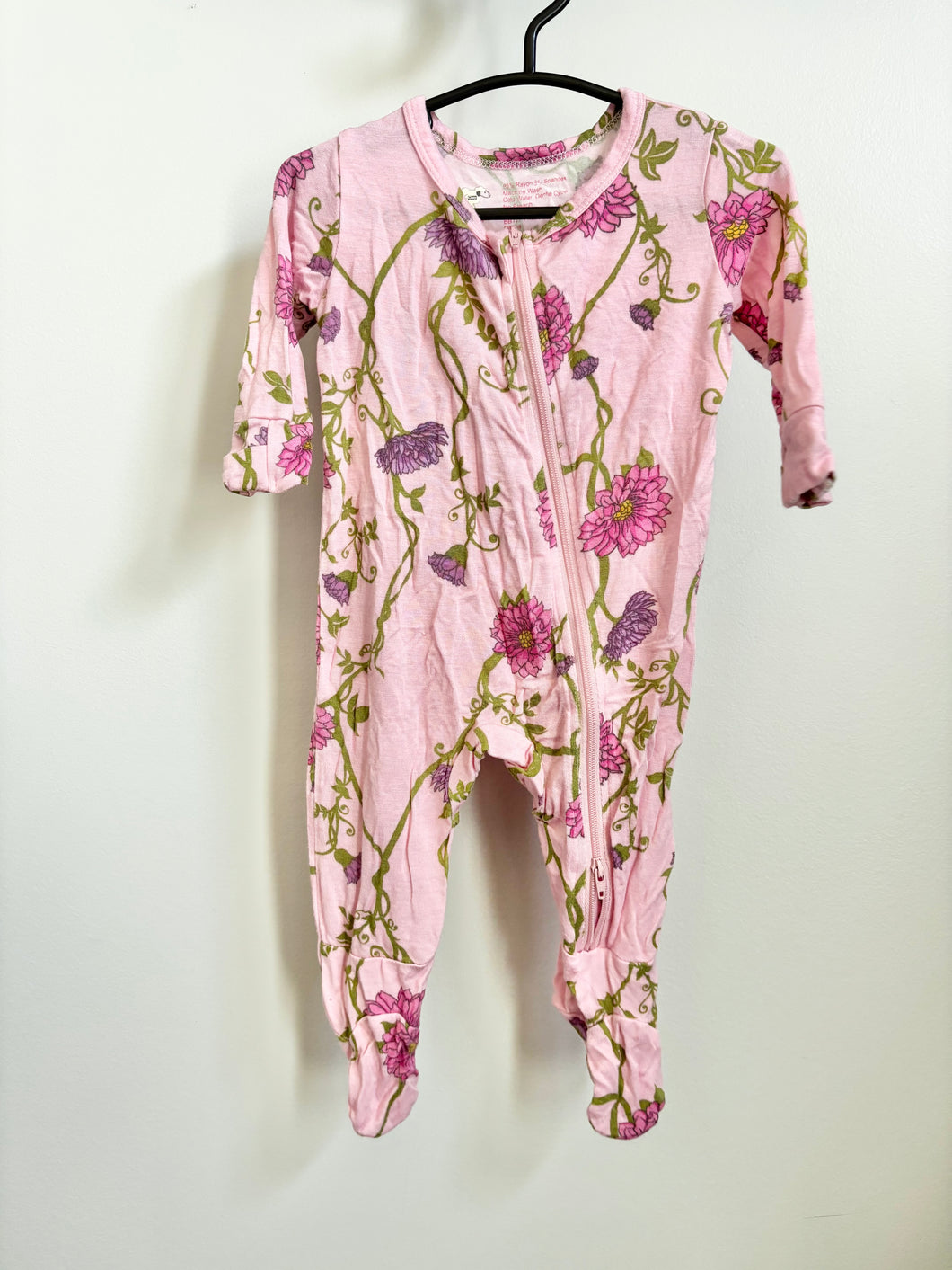 Baby Grey Pink Flower Footie Size 0-3m
