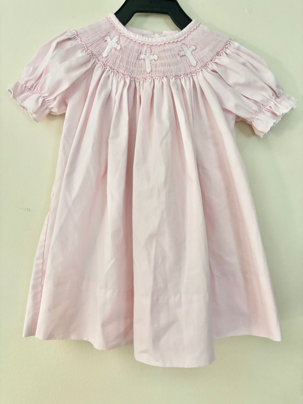 Petit Bebe Pink Cross Smocked Dress Size 9m