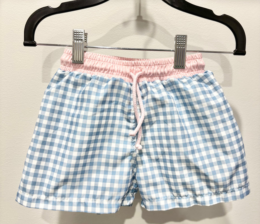 Sal & Pimenta Blue Gingham Swim Trunks Size 5T