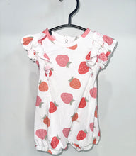 Load image into Gallery viewer, Larkspur Strawberry Romper Size 6-12m*

