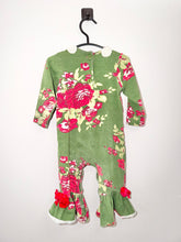 Load image into Gallery viewer, RicRac &amp; Ruffles Green Floral Romper Size 12m*
