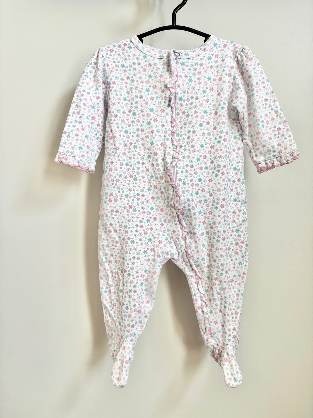Kissy Kissy Pink Flower Footie Size 6-9m